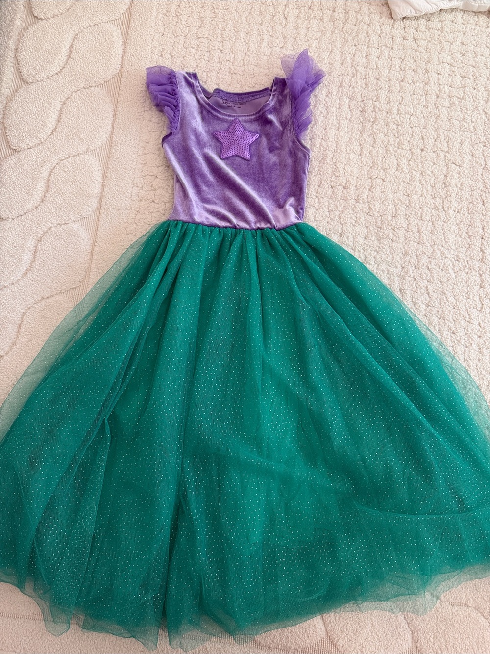 Ariel Inspired Purple Velvet & Green Tulle Star Kids Costume Dress